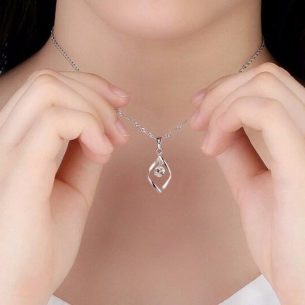 *925 Sterling Silver Diamond Waterdrop Necklace A9 - Picture 4 of 4